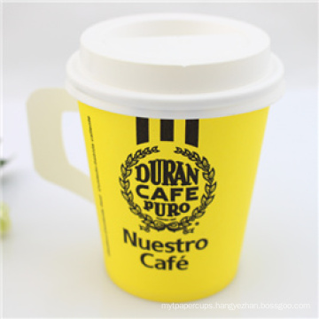 Custom Printed Single Wall Paper Coffee Cups with Lid and Handle